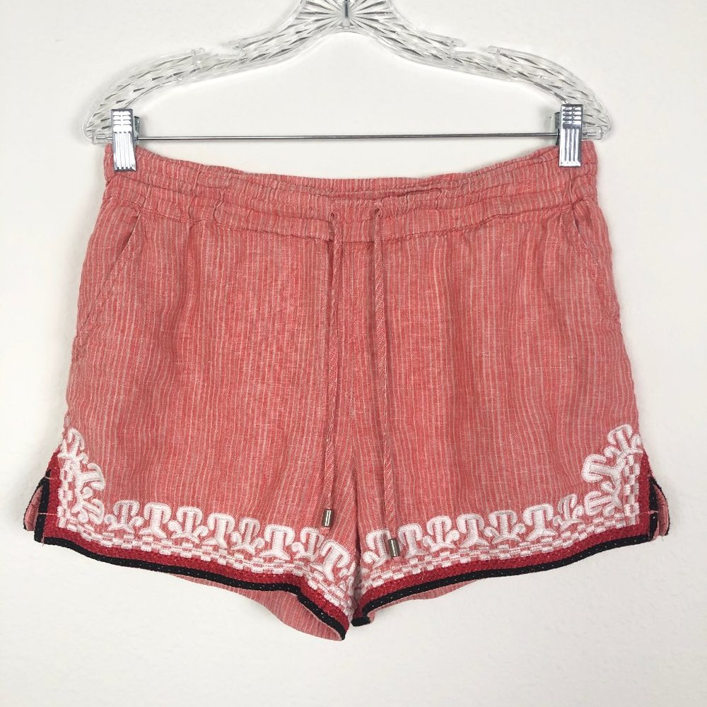 Anthropologie Embroidered Linen Shorts